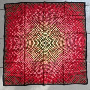 VINTAGE SILK Scarf EUC Black & WARM Tone Mosaic print 26.5” Square Talbots